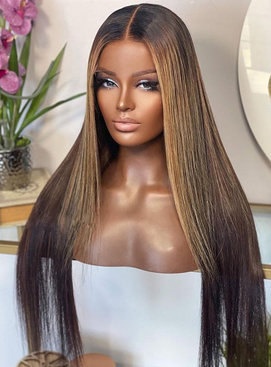 Straight Hair Highlight 1b/30 Lace Frontal Wigs Human Hair